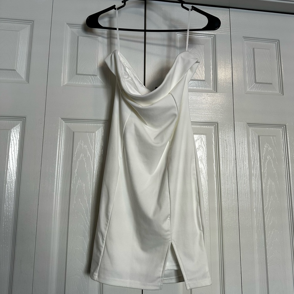 SHEIN White Strapless Dress with Slit